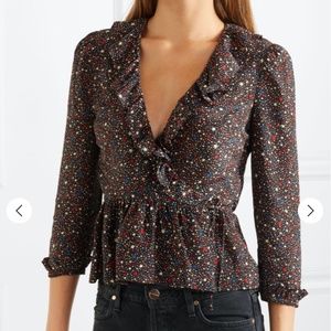 Madewell Silk Ruffle-Hem Wrap Top in Starry Night